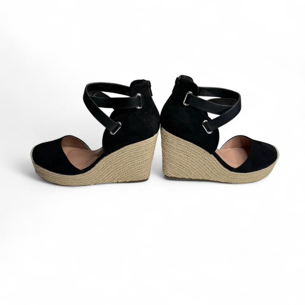 Black Suede Espadrille Wedge Sandals Boho Festival